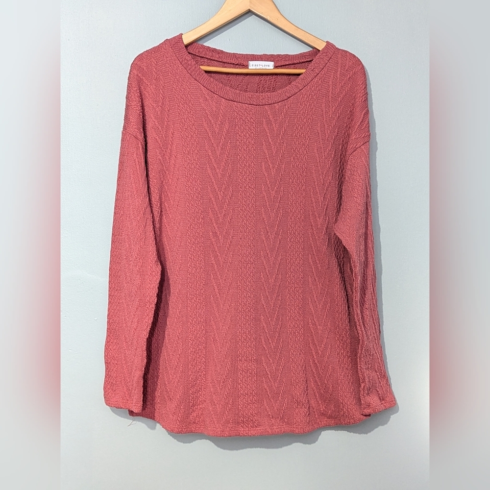 First Love By Lovelyn Dusty Pink Longsleeve Crewneck‎ Knit Sweater Women's Large